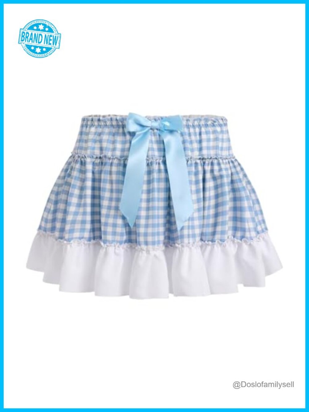 Pleated Gingham Mini Skirt Lace Ruffle A-Line Layered Cosplay Costume